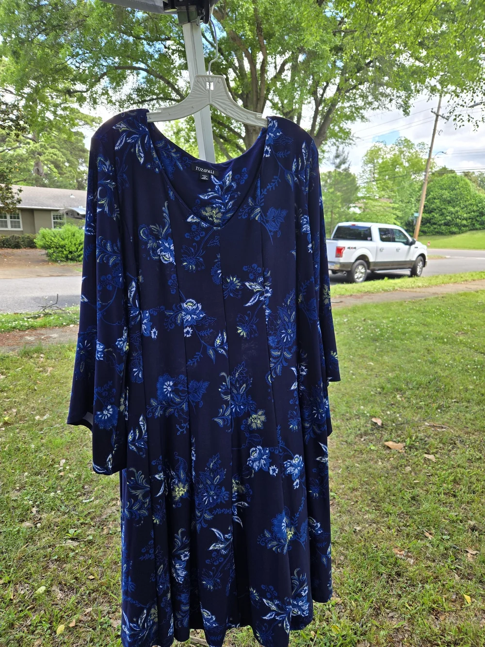 Roz & Ali Navy Floral Long Sleeve A-Line Dress - Picture 1 of 3